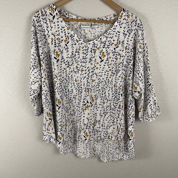 Rachel Zoe Women’s Plus Size 2X Floral 100% Linen V Neck Blouse - Picture 1 of 4